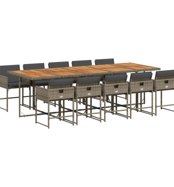 11-tlg. Garten-Essgruppe mit Kissen Grau Poly Rattan