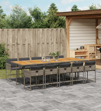 11-tlg. Garten-Essgruppe mit Kissen Grau Poly Rattan