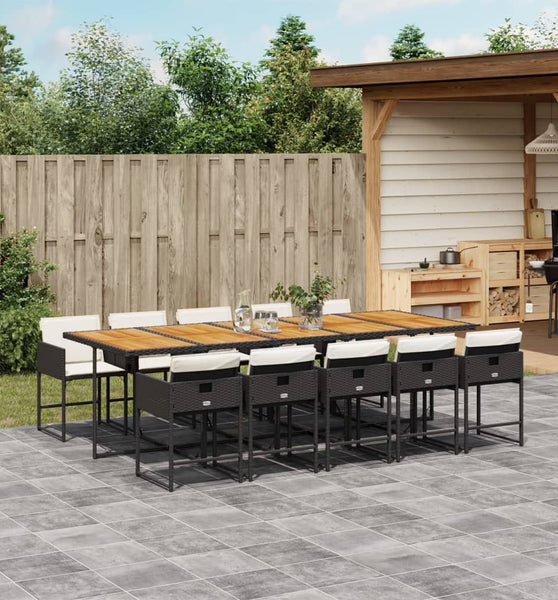 11-tlg. Garten-Essgruppe mit Kissen Schwarz Poly Rattan