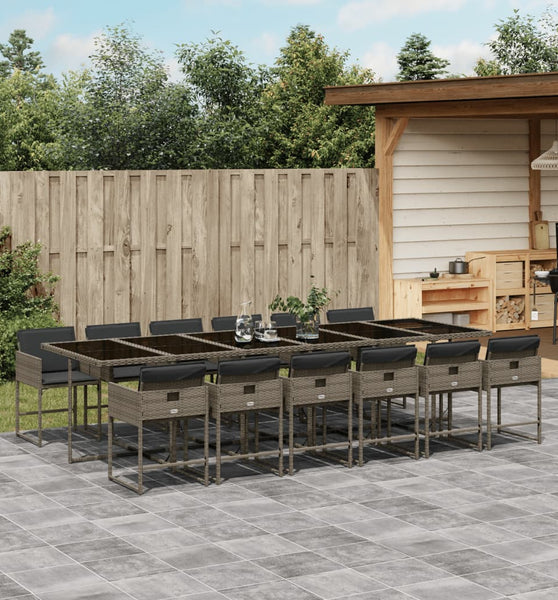 13-tlg. Garten-Essgruppe mit Kissen Grau Poly Rattan