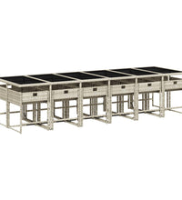 13-tlg. Garten-Essgruppe mit Kissen Hellgrau Poly Rattan