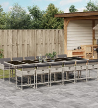13-tlg. Garten-Essgruppe mit Kissen Hellgrau Poly Rattan