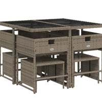 9-tlg. Garten-Essgruppe mit Kissen Grau Poly Rattan