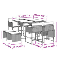 9-tlg. Garten-Essgruppe mit Kissen Grau Poly Rattan
