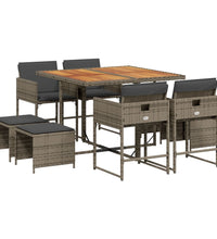 9-tlg. Garten-Essgruppe mit Kissen Grau Poly Rattan