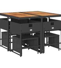 9-tlg. Garten-Essgruppe mit Kissen Schwarz Poly Rattan