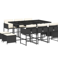 11-tlg. Garten-Essgruppe mit Kissen Schwarz Poly Rattan