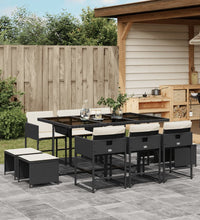 11-tlg. Garten-Essgruppe mit Kissen Schwarz Poly Rattan