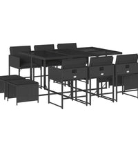 11-tlg. Garten-Essgruppe mit Kissen Schwarz Poly Rattan