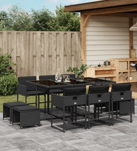 11-tlg. Garten-Essgruppe mit Kissen Schwarz Poly Rattan