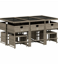 11-tlg. Garten-Essgruppe mit Kissen Grau Poly Rattan