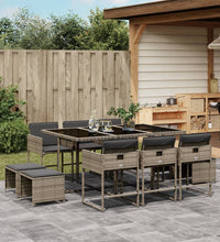 11-tlg. Garten-Essgruppe mit Kissen Grau Poly Rattan