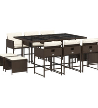 11-tlg. Garten-Essgruppe mit Kissen Braun Poly Rattan