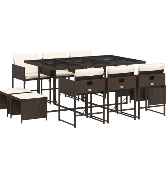 11-tlg. Garten-Essgruppe mit Kissen Braun Poly Rattan