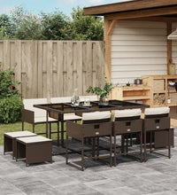 11-tlg. Garten-Essgruppe mit Kissen Braun Poly Rattan