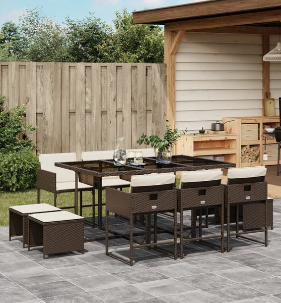 11-tlg. Garten-Essgruppe mit Kissen Braun Poly Rattan