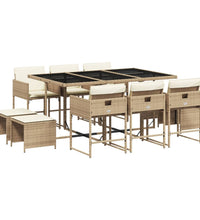 11-tlg. Garten-Essgruppe mit Kissen Beige Poly Rattan