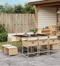 11-tlg. Garten-Essgruppe mit Kissen Beige Poly Rattan