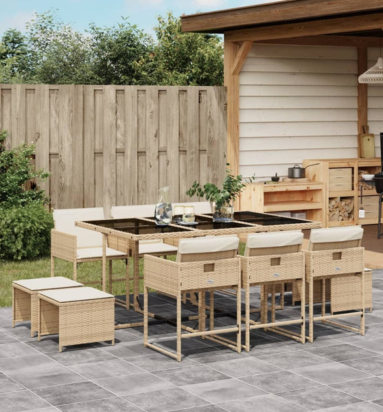 11-tlg. Garten-Essgruppe mit Kissen Beige Poly Rattan