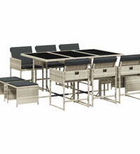 11-tlg. Garten-Essgruppe mit Kissen Hellgrau Poly Rattan