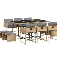 11-tlg. Garten-Essgruppe mit Kissen Beigemischung Poly Rattan