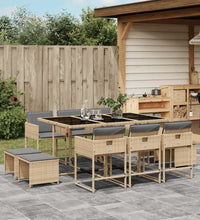 11-tlg. Garten-Essgruppe mit Kissen Beigemischung Poly Rattan