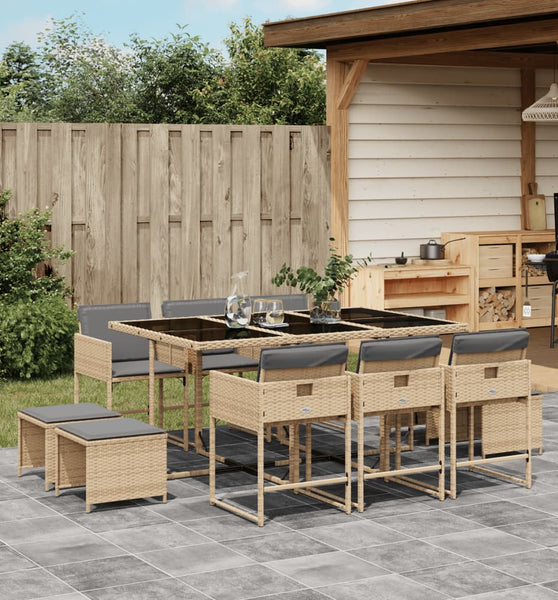 11-tlg. Garten-Essgruppe mit Kissen Beigemischung Poly Rattan