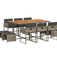 11-tlg. Garten-Essgruppe mit Kissen Grau Poly Rattan