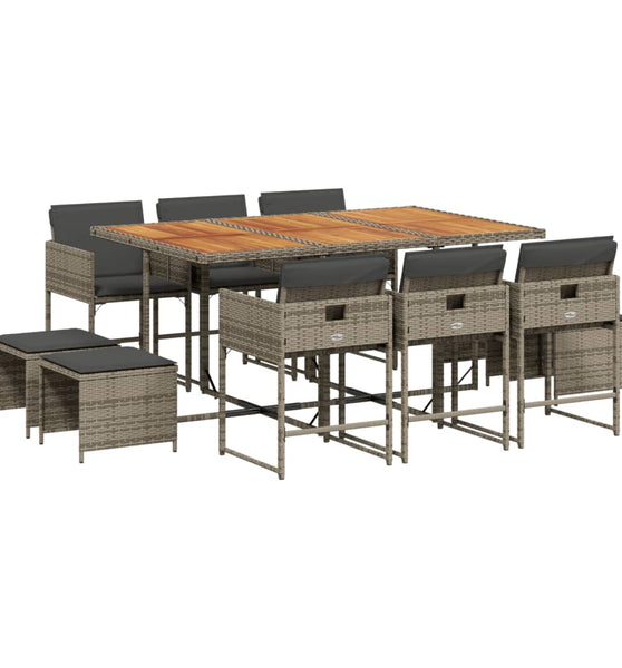 11-tlg. Garten-Essgruppe mit Kissen Grau Poly Rattan