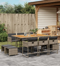 11-tlg. Garten-Essgruppe mit Kissen Grau Poly Rattan