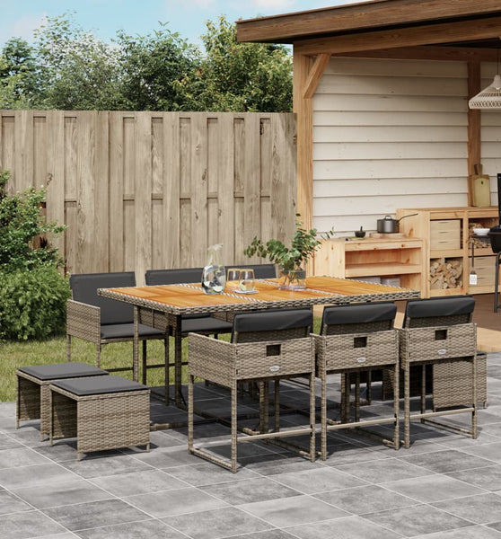 11-tlg. Garten-Essgruppe mit Kissen Grau Poly Rattan