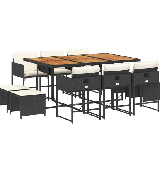 11-tlg. Garten-Essgruppe mit Kissen Schwarz Poly Rattan