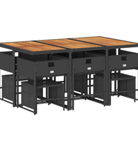 11-tlg. Garten-Essgruppe mit Kissen Schwarz Poly Rattan