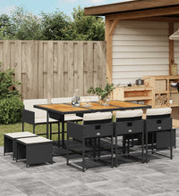 11-tlg. Garten-Essgruppe mit Kissen Schwarz Poly Rattan