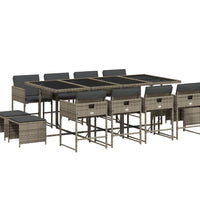 13-tlg. Garten-Essgruppe mit Kissen Grau Poly Rattan