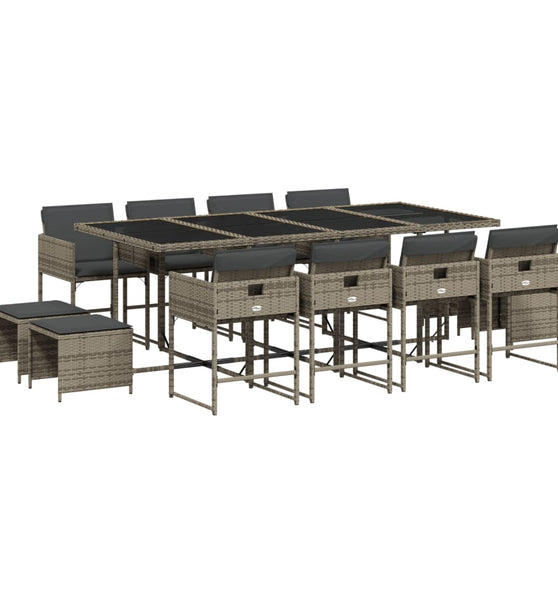 13-tlg. Garten-Essgruppe mit Kissen Grau Poly Rattan