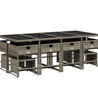 13-tlg. Garten-Essgruppe mit Kissen Grau Poly Rattan
