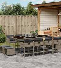 13-tlg. Garten-Essgruppe mit Kissen Grau Poly Rattan