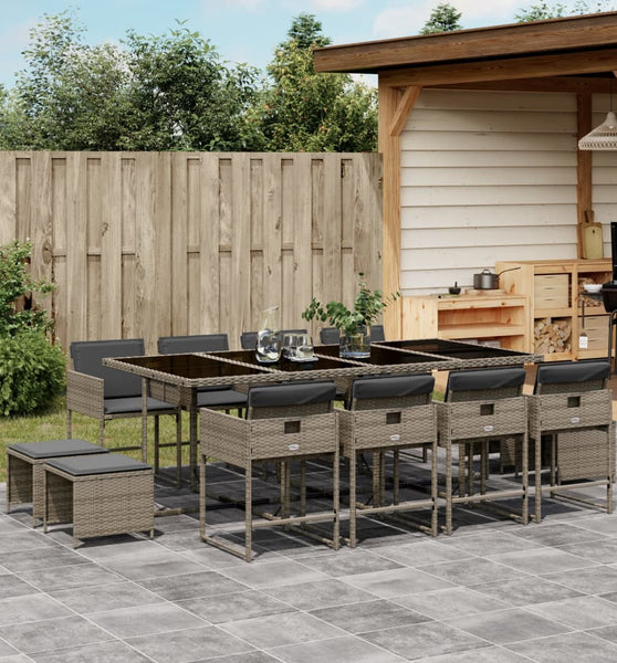 13-tlg. Garten-Essgruppe mit Kissen Grau Poly Rattan