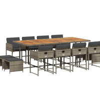 13-tlg. Garten-Essgruppe mit Kissen Grau Poly Rattan