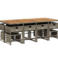 13-tlg. Garten-Essgruppe mit Kissen Grau Poly Rattan