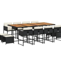 13-tlg. Garten-Essgruppe mit Kissen Schwarz Poly Rattan