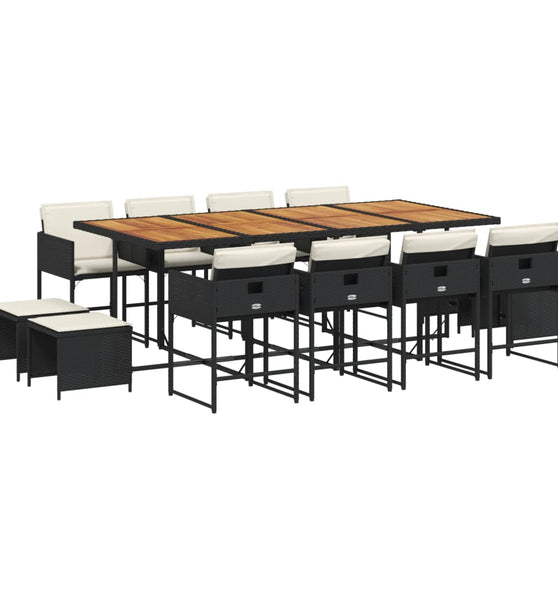 13-tlg. Garten-Essgruppe mit Kissen Schwarz Poly Rattan