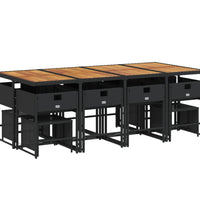 13-tlg. Garten-Essgruppe mit Kissen Schwarz Poly Rattan