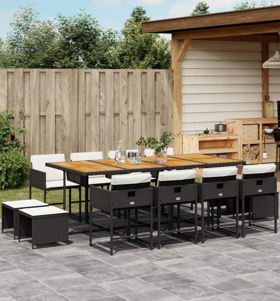13-tlg. Garten-Essgruppe mit Kissen Schwarz Poly Rattan