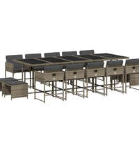 15-tlg. Garten-Essgruppe mit Kissen Grau Poly Rattan