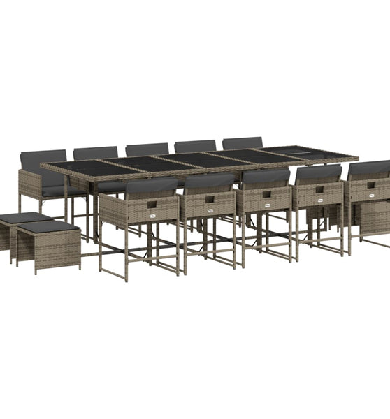 15-tlg. Garten-Essgruppe mit Kissen Grau Poly Rattan