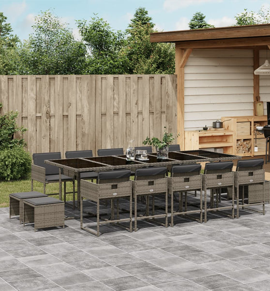 15-tlg. Garten-Essgruppe mit Kissen Grau Poly Rattan