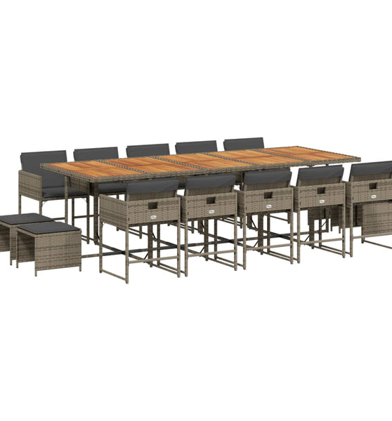 15-tlg. Garten-Essgruppe mit Kissen Grau Poly Rattan