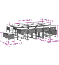 15-tlg. Garten-Essgruppe mit Kissen Grau Poly Rattan